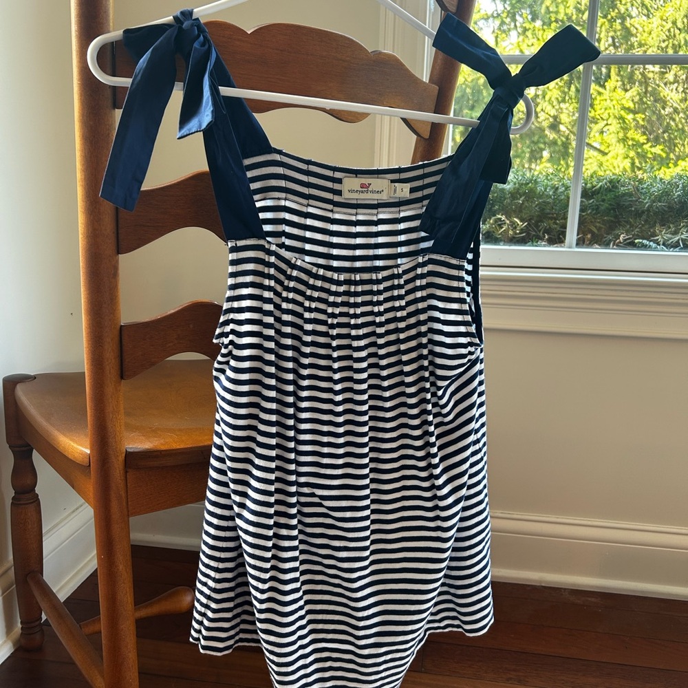 Vineyard Vines Navy and White Striped Tie-Shoulder Camisole